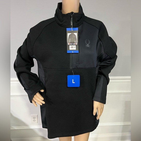 Spyder Mens 1/4 Zip Pullover Black Size Large New with Tags - Picture 2 of 8